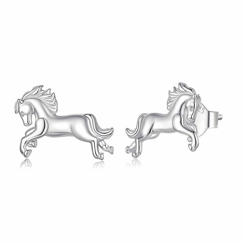 WOSTU Real 925 Sterling Silver Horse Heart Chain Bracelet Stud Earrings For Women S925 Silver Unique Horse Lover's Gift Set