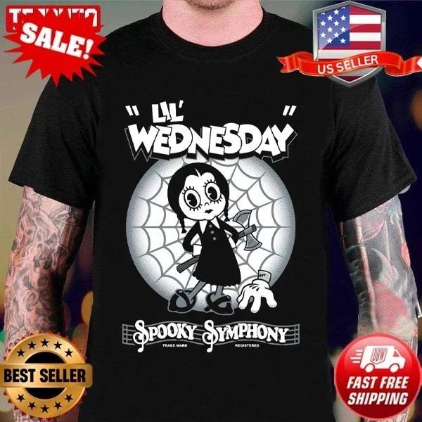 Lil Wednesday Creepy Cute Spooky Goth Cartoon Halloween Unisex T-Shirt L