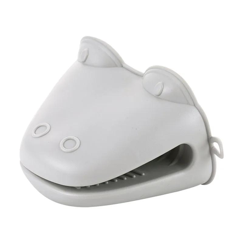 

1 шт. Милый термостойкий мультяшный зажим для рук в форме гиппопотама из толстого силикона, специальные перчатки для защиты от ожогов для духовки и микроволновой печи серый