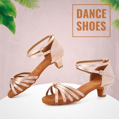 Women Latin Dance Shoe  Satin Sandal Ladies Latin Dancing Shoes High Heel Soft Sole Indoor