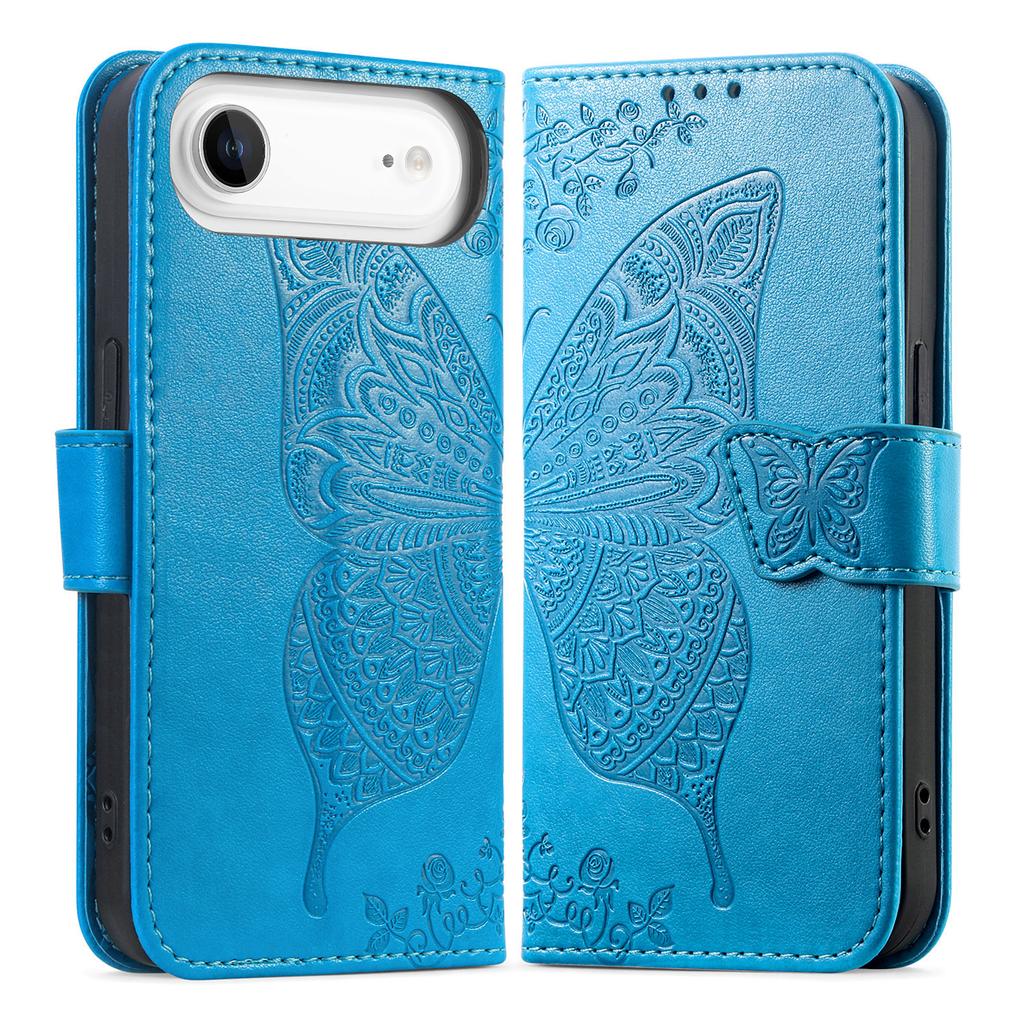 For iPhone Air Case with Strap Butterfly Pattern PU Leather Wallet Phone Cover