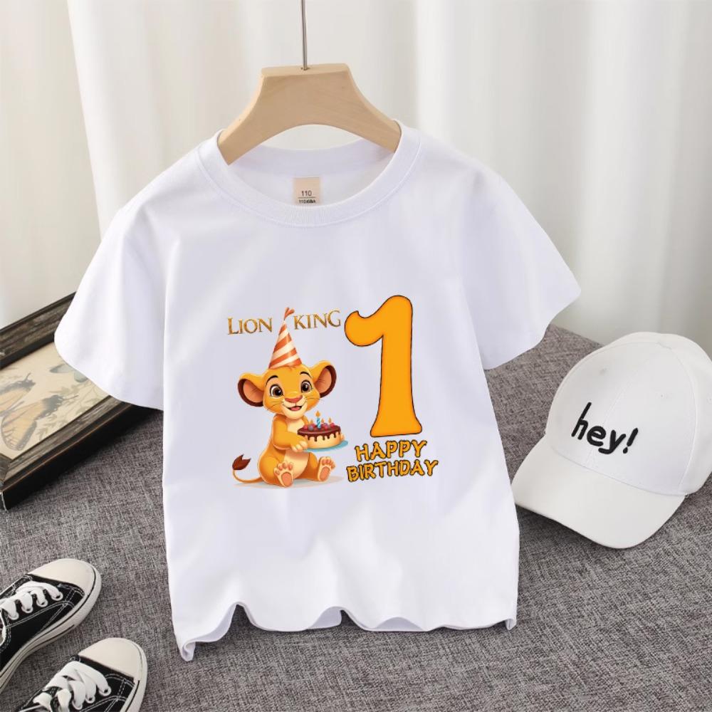 Lion King Simba Birthday Theme Pure Cotton Printed Children s T-shirt 2026 Summer New Fashion Parent Child Short Sleeve 110