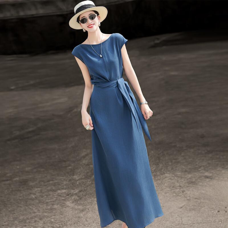 Lanse er Women s Linen Blend Side-Slit Midi Dress L