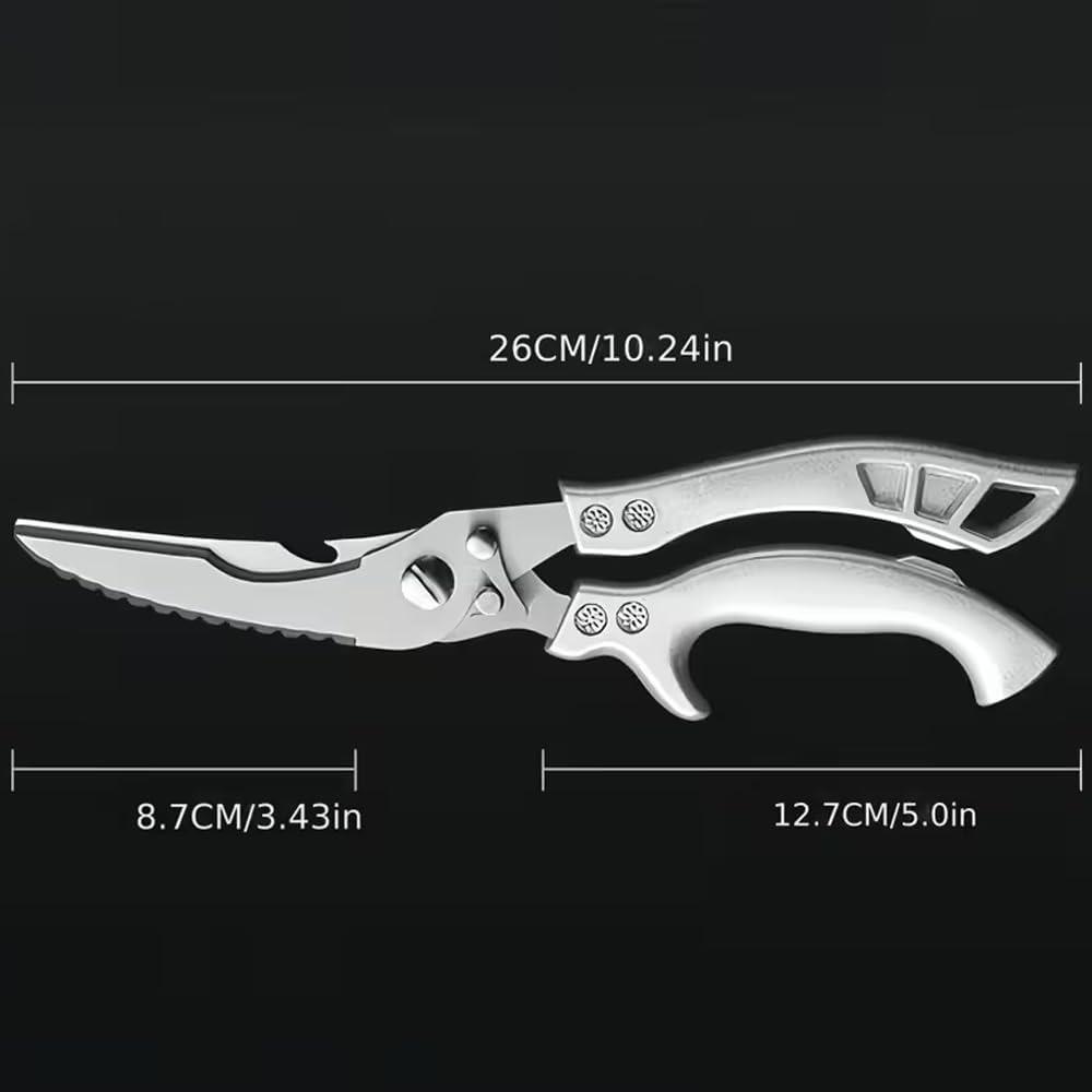 Küchenschere aus Edelstahl – Professionelle Koch- und Geflügelschere, Perfekt für Knochen, Pute, Fleisch, Fisch und Gemüse, 1 Packung (Silber)