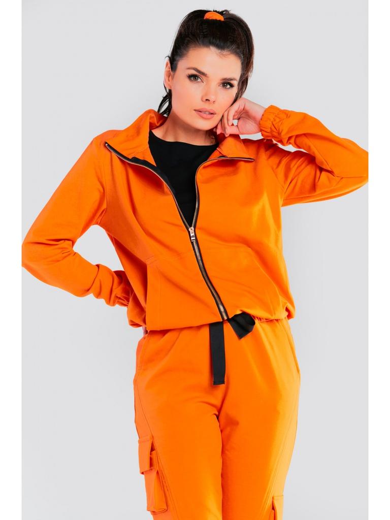 Cotton Zip-up Sweatshirt, Orange L/XL