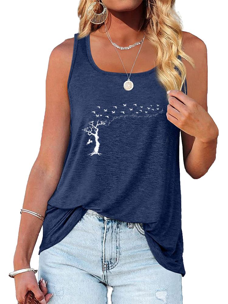 Women Fashion Print Sleeveless Top Summer Casual Round Collar T-shirt Pullover Loose Ladies Tank Top