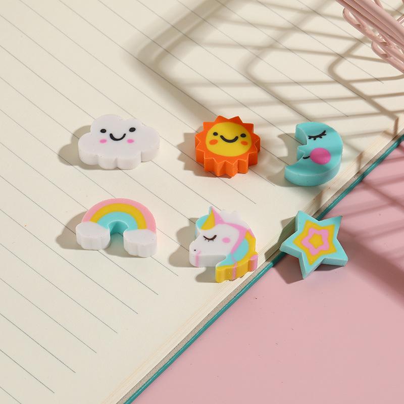 10Pcs/Lot Kawaii Unicorn Rainbow Eraser Cute Cartoon Cloud Star Moon Sun Pencil Rubber Erasers for Kids School Office Stationery