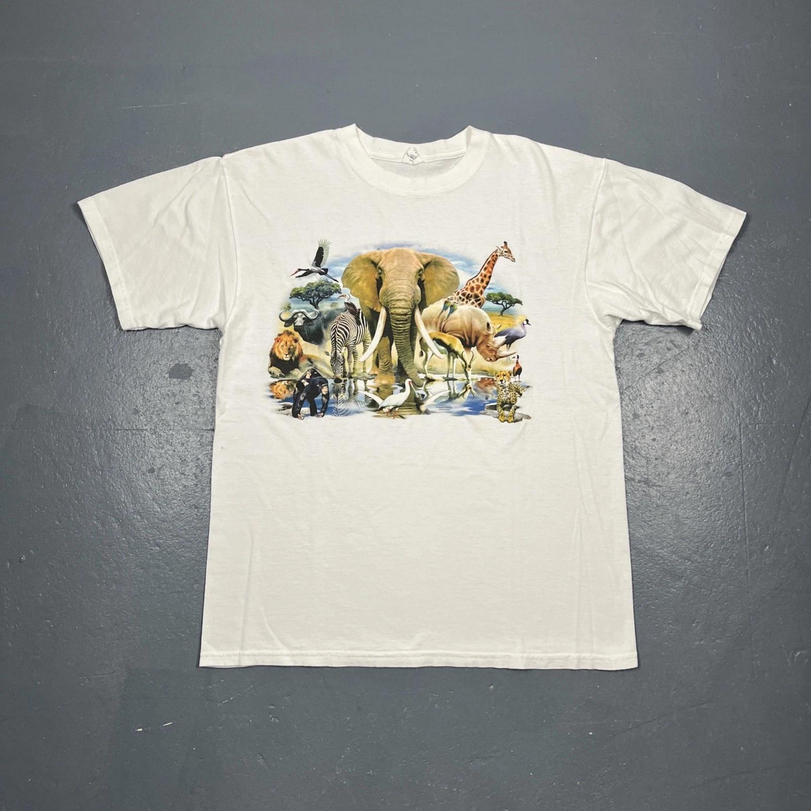 

Vintage Y2K African Animals Graphic Tshirt White Large Unisex Nature VTG 4XL