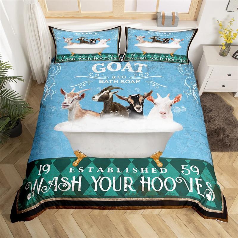 

Пододеяльник с изображением забавных животных из микрофибры в виде фермерского петуха, свиньи, козы, коровы, комплект постельного белья с синим, зеленым и геометрическим узором в виде ромба 135x200cm 2pcs