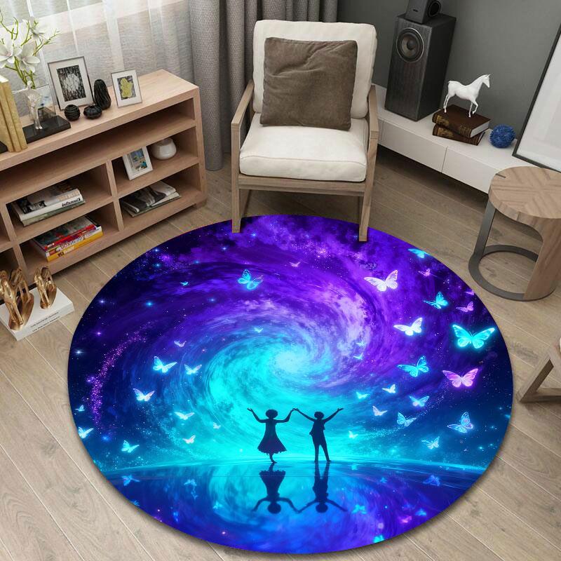 Vintage Round Ocean Multicolor Area Rug, Non-Slip Floor Mat for Kitchen