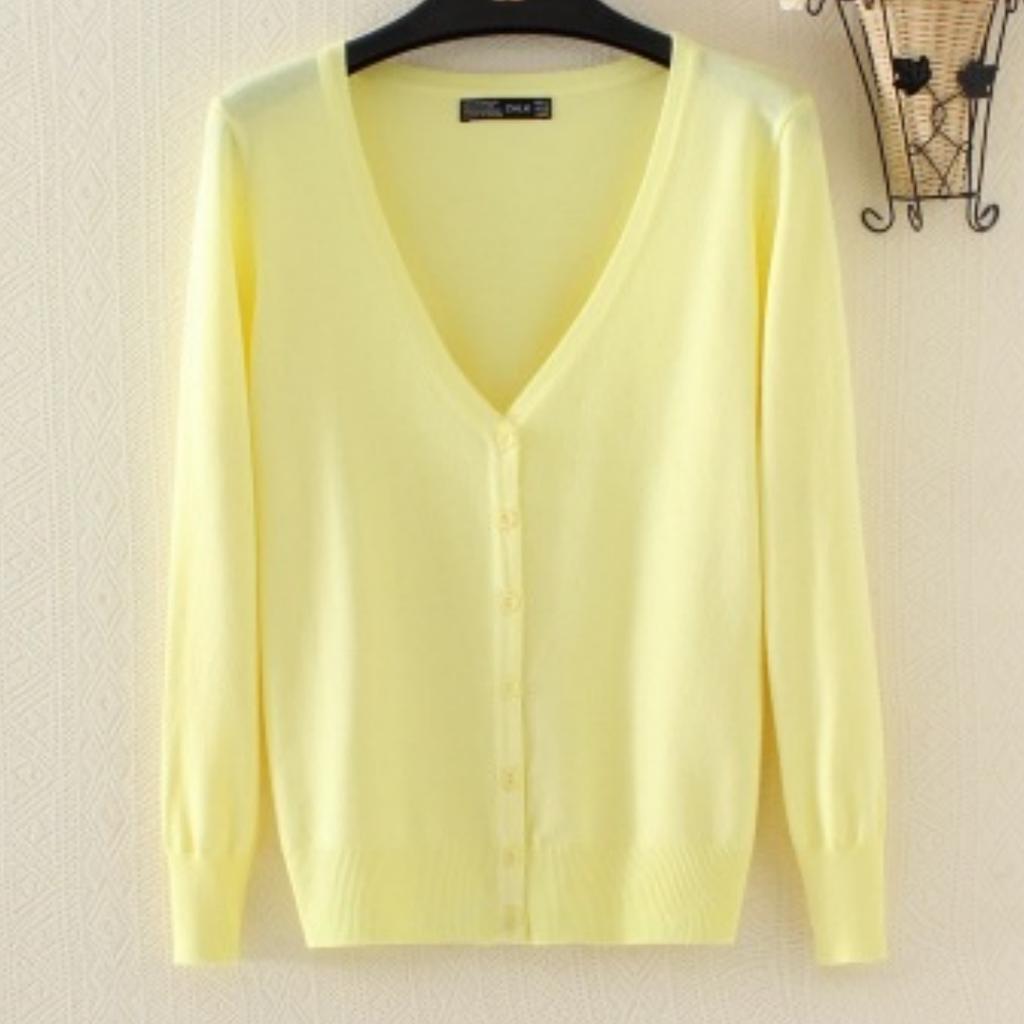 Podzimní dámský tenký svetr Dámský pletený svetr Cardigan šátek Dlouhý rukáv Krátký kabát s výstřihem do V