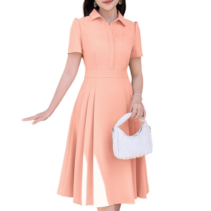 

ZANZEA Женское летнее платье с коротким рукавом, отложным воротником, высокой талией, А-силуэта, повседневное M розовый