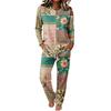 Conjunto de Pijama Casual para Mujer con Top de Cuello Manga Larga y Pantalones Anchos con Cordón para Dormir y