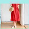 Luxurious Cotton Loose And Thin Dress For Women With Short Sleeves And Round Neck