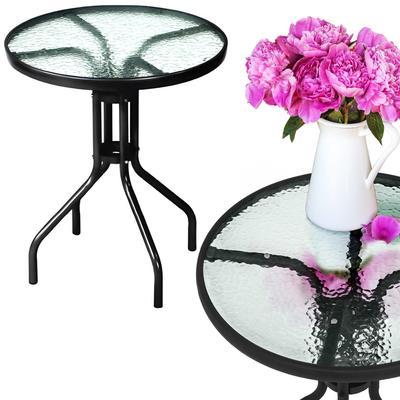 Garden Table for Balcony Terrace 60cm Glass Balcony Table Round Metal
