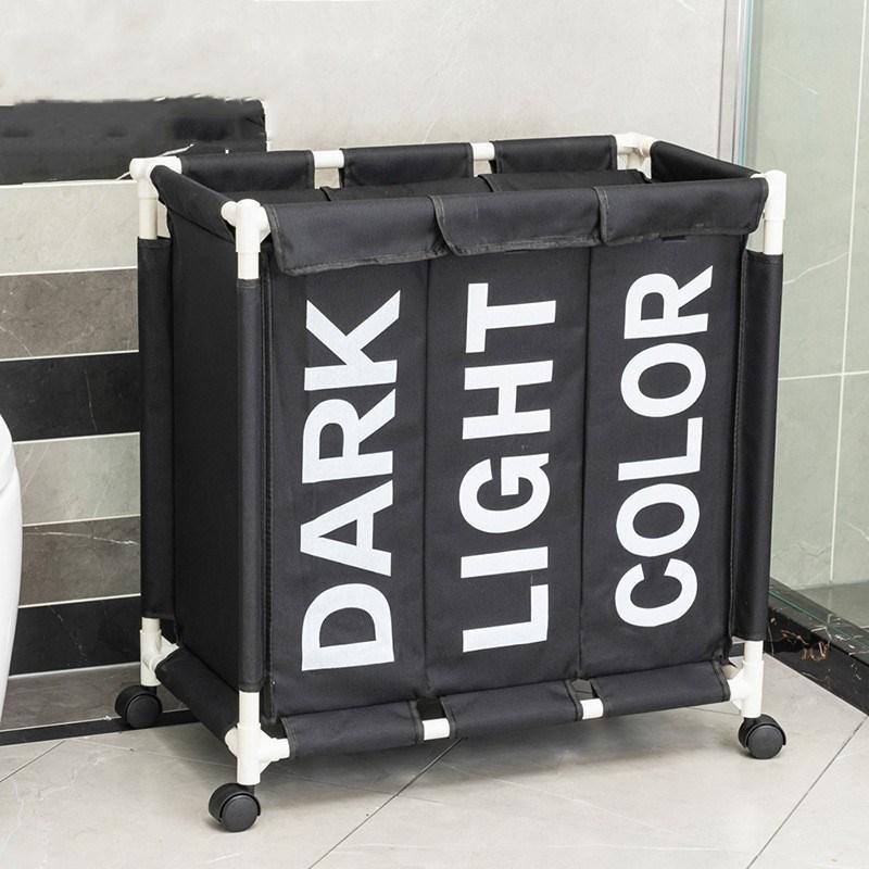 Rolling Laundry Basket Organizer 3 Grid Large Laundry Hamper Bin Waterproof Laundry Bags For Dirty Clothes Storage Box On Wheels