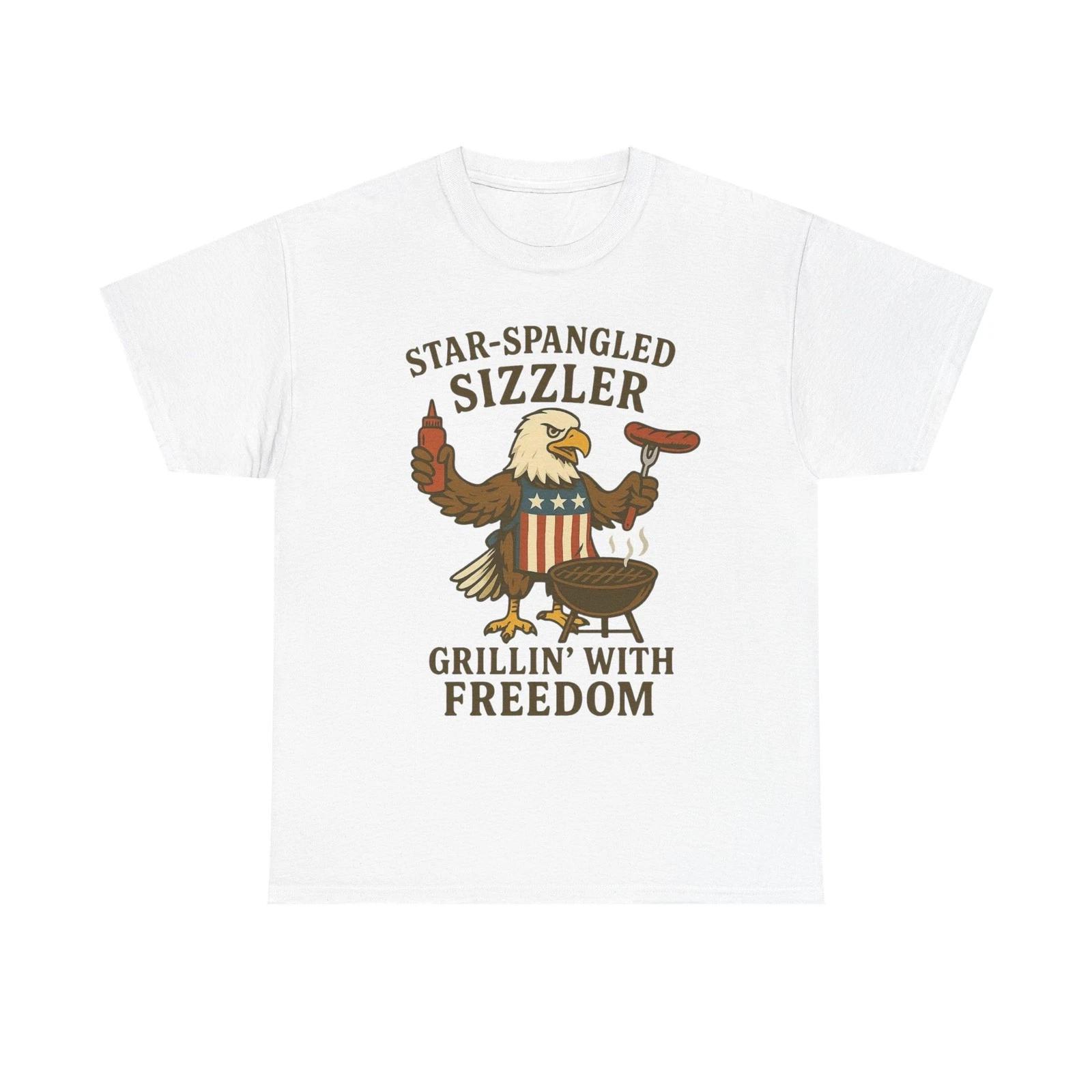 Grilling With Freedom American Flag T Shirt USA Bald Eagle Unisex Heavy Cotton XL