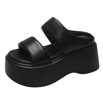 Fashion New Summer Women Chunky Slippers Flip-Flops Ladies Wedge Heels Shoes Woman High Platform Beach Slipper Outside Black Sandals 9CM