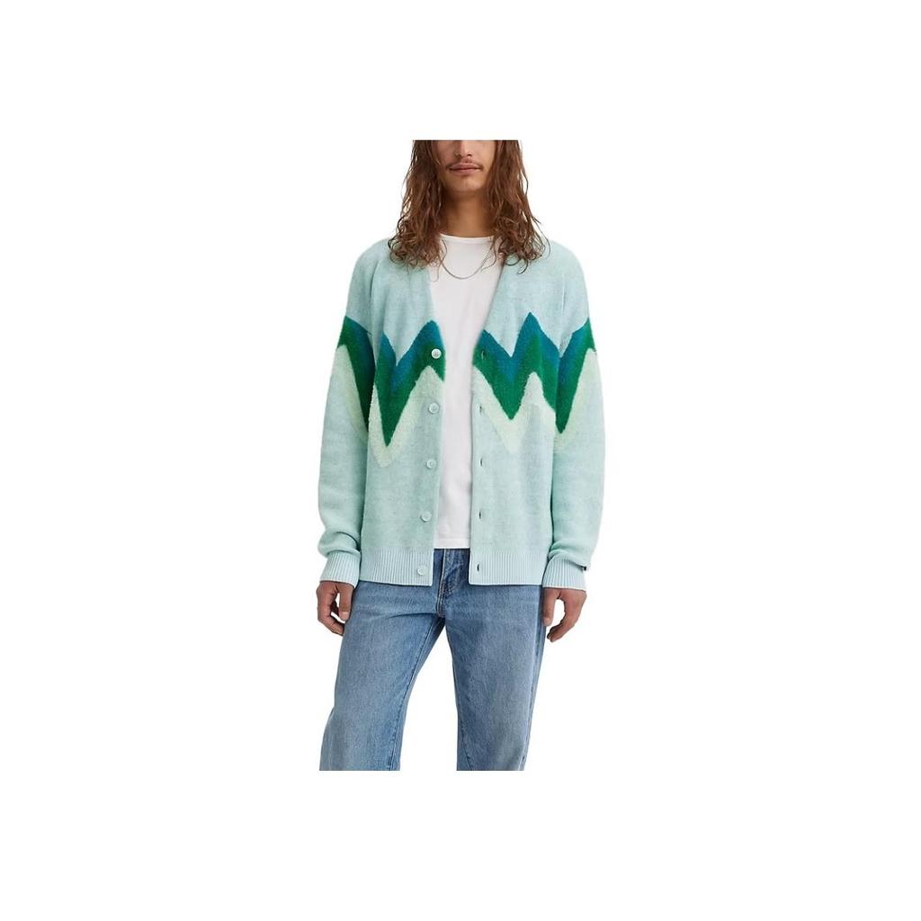 Levis Boxy Cardigan Striped Single-Breasted Embroidered Loose Knitwear Men Tops Green A0709-0021