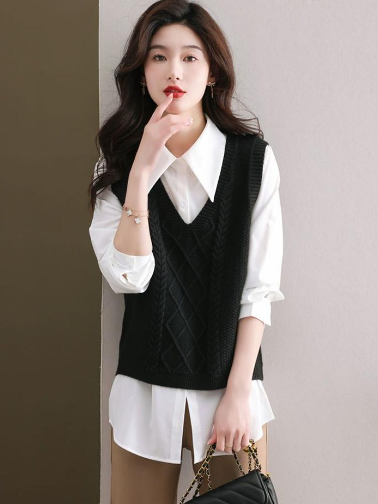 Pevná Vesta s copánkovým vzorem s výstřihem do V, Vintage bezrukávový volný svetr, Dámské oblečení