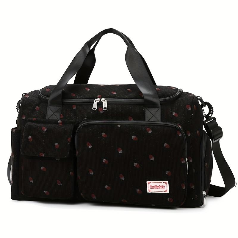 Large Capacity Strawberry Print Duffel Bag with Multiple Compartments - Durable Nylon Casual Gym & Travel Bag, Reinforced Handles & Secure Zippers