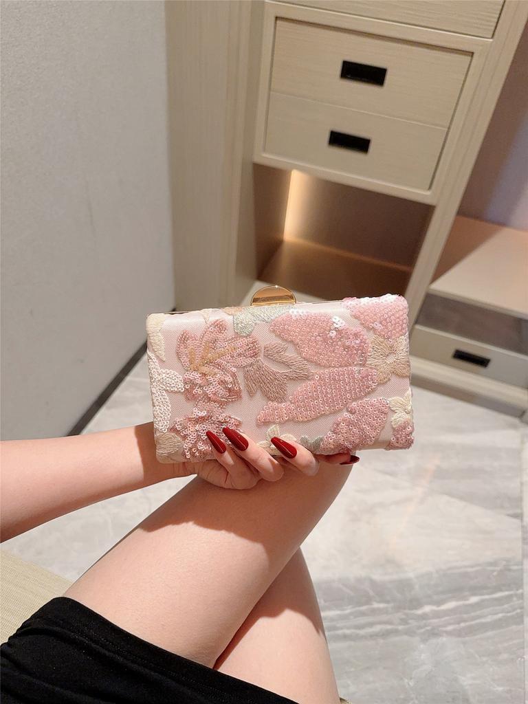Cross-Border Sequin Embroidery Flower Chain Clutch Bag Chain Bag Spring and Summer Fashion Trendy Women's Bag Crossbody Bag