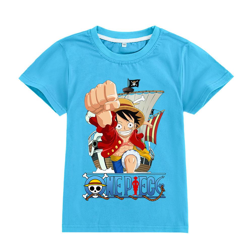 A905 Kids Boys Girls Luffy One Piece Printed Casual Short Sleeves T-shirt