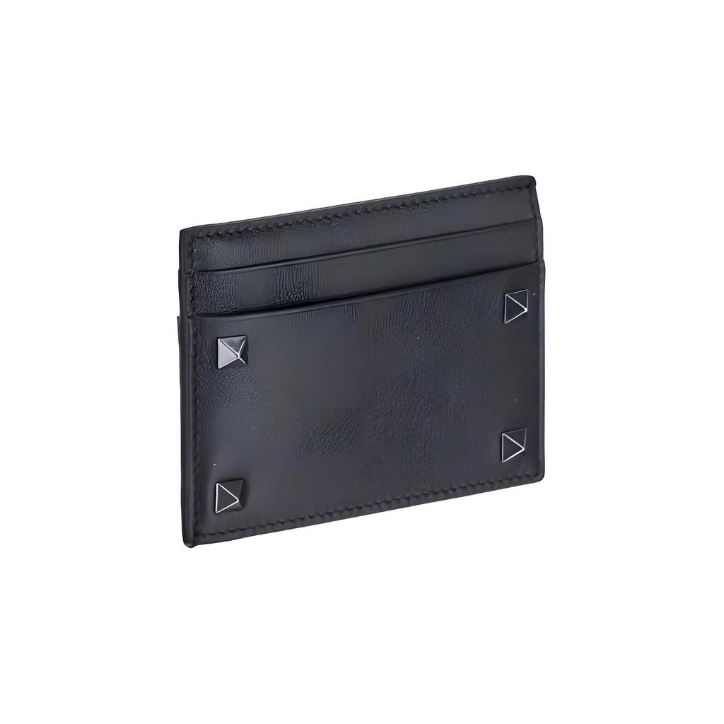 Valentino Rockstud Metal Rock Rivet Detail Calfskin Card Holder Men Accessories Black 2Y2P0523VH3-0NO