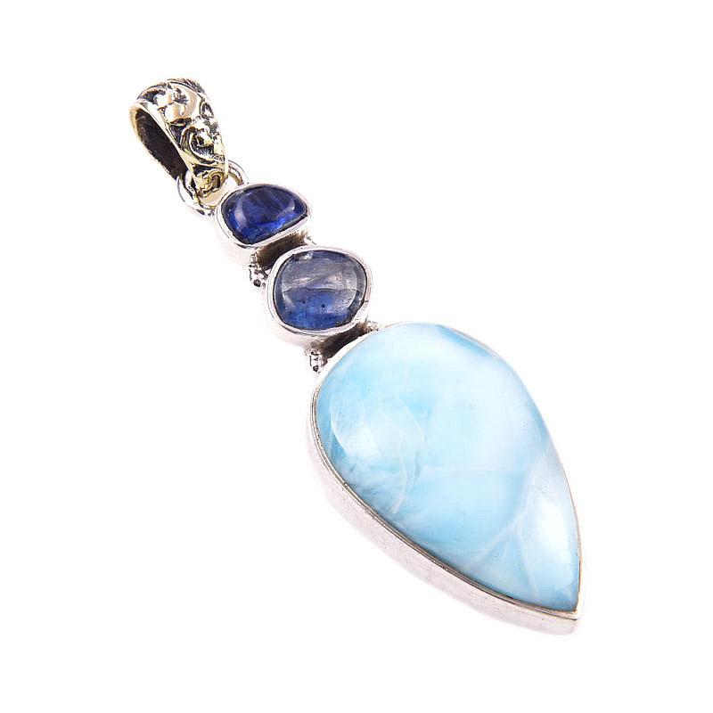 Natural Republic Larimar,Kyanite 925 Solid Sterling Silver Gift Pendant 2" G0J94