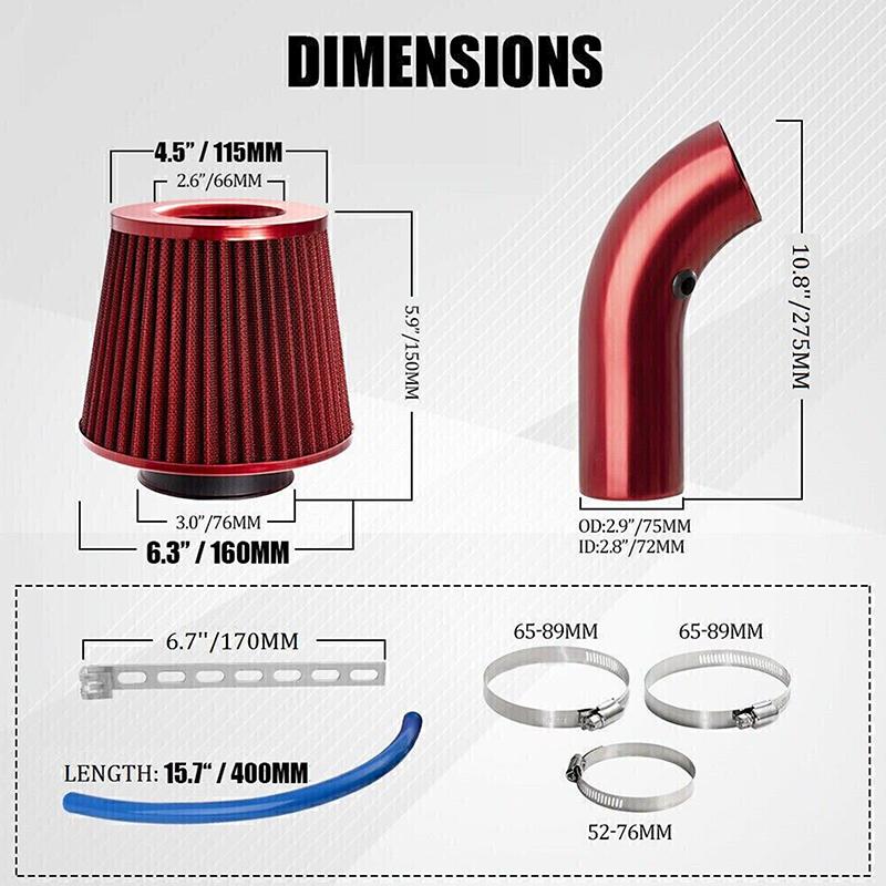 76mm Auto Upravený Zimný Hríbový Hlava Vzduchový Filter Nasávacie Potrubie Filter Vysoký Prietok Vysoký Filter Studeného Vzduchu Hliníková Rúrka Kit