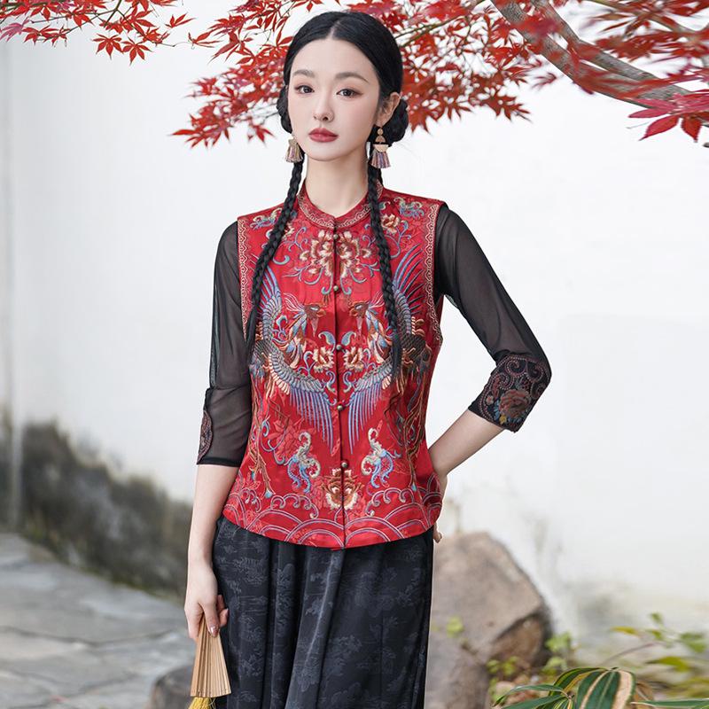 2025 Ethnic Style Women's Sleeveless Embroidered Floral Vest Cardigan