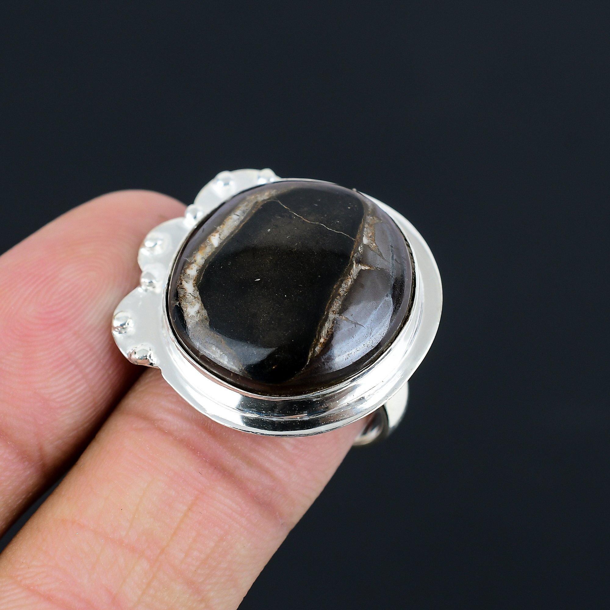 

925 Sterling Silver Natural Moroccan Mud Crack Fossil Statement New Ring Jewelry 8.5