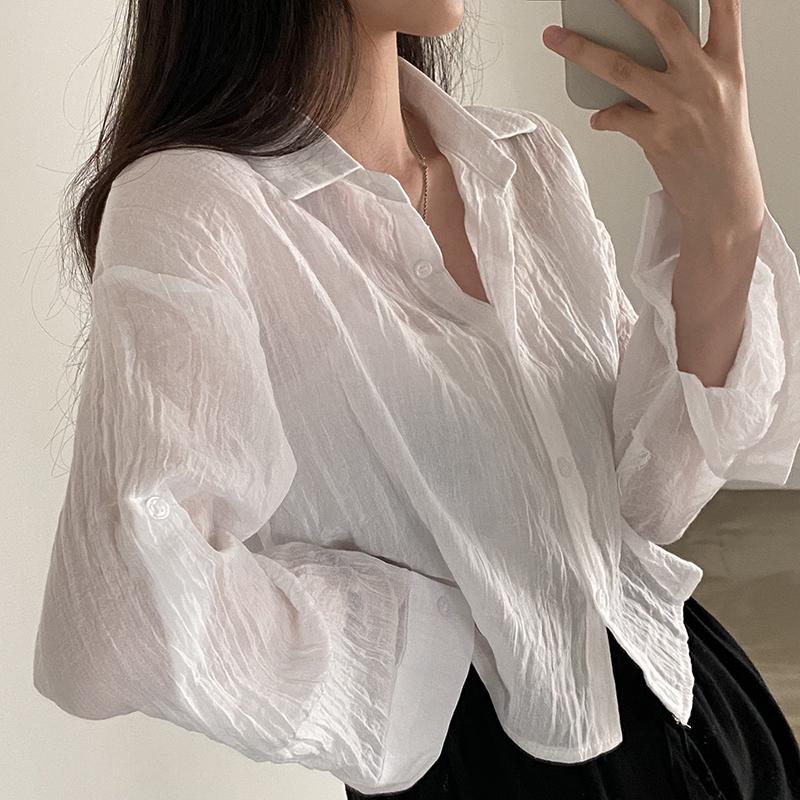 Camicia Blusa Trendy Semplice Sottile Tinta Unita Camicia Anti-UV Camicia Anti-sbiadimento Top Donna Colore Solido Camicia Protezione Solare Streetwear