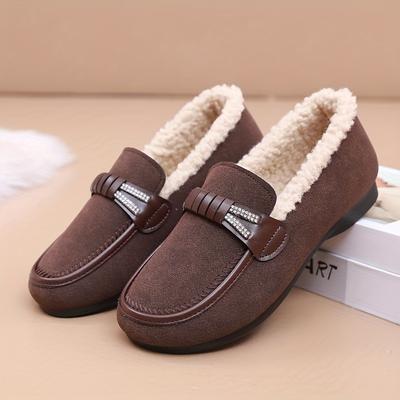 Women'S Plush Fleece-Lined Slip-On Loafers - Winter Warmth