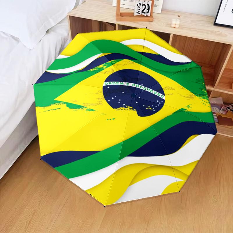 1 Stück Brasilien Kunstwerk Bedruckter Regenschirm Faltbarer Regenschirm, Automatischer Regenschirm 8-Rippen für Reisen, Camping Fan Geschenke Weihnachtsgeschenke