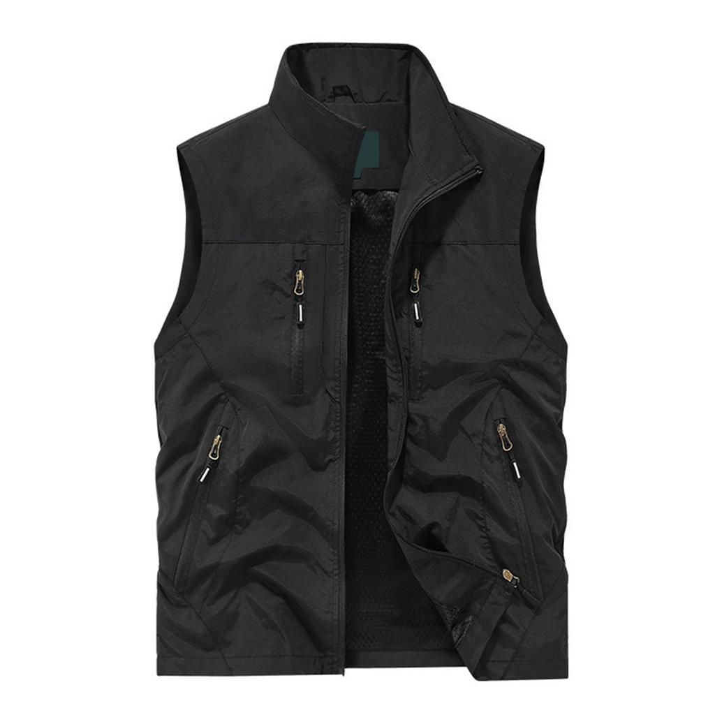 Men's Solid Color Outdoor Multi Pocket Vest Loose Vest Workwear Casual Jacket Vest