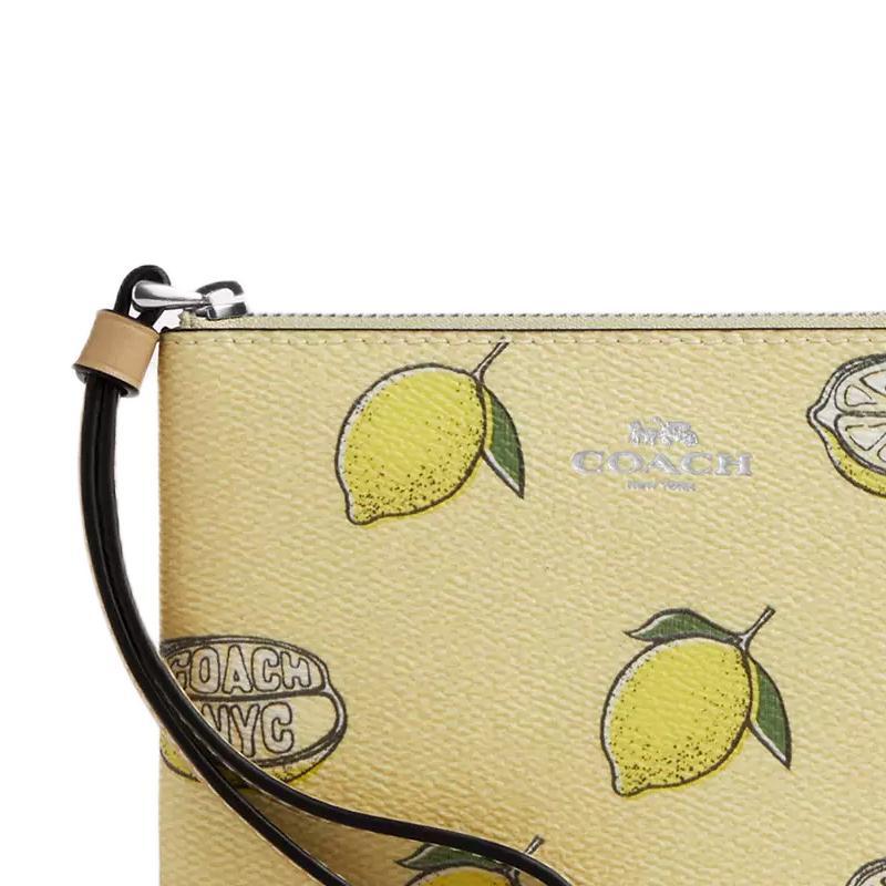 Coach 17 Corner Zipper Wristlet Coated Canvas Clutch Small Women clutch Yellow-Green CBB80-SVXUC