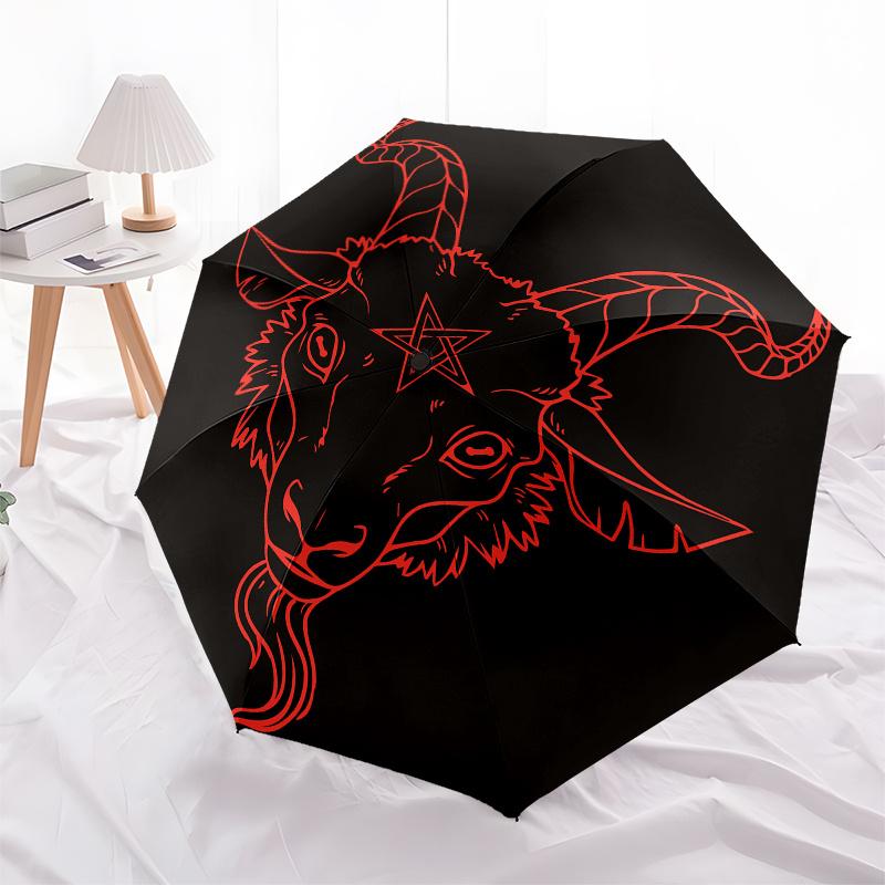 Devil's Horns: Red Devil Head Circle Sticker DecalUmbrella, Portable 3-Fold Compact Umbrella,Christmas Gift ES507