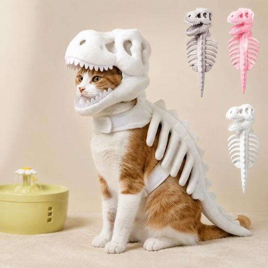 Soft Polyester Cat Suit Dinosaur Skeleton Costume, Cute Halloween Apparel, Funny Costume Outfit for Cats Cosplay Party, Photo Props