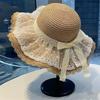 Summer Woven Straw Hat With Wide Brim And Lace Bow Decoration For Wear Daily