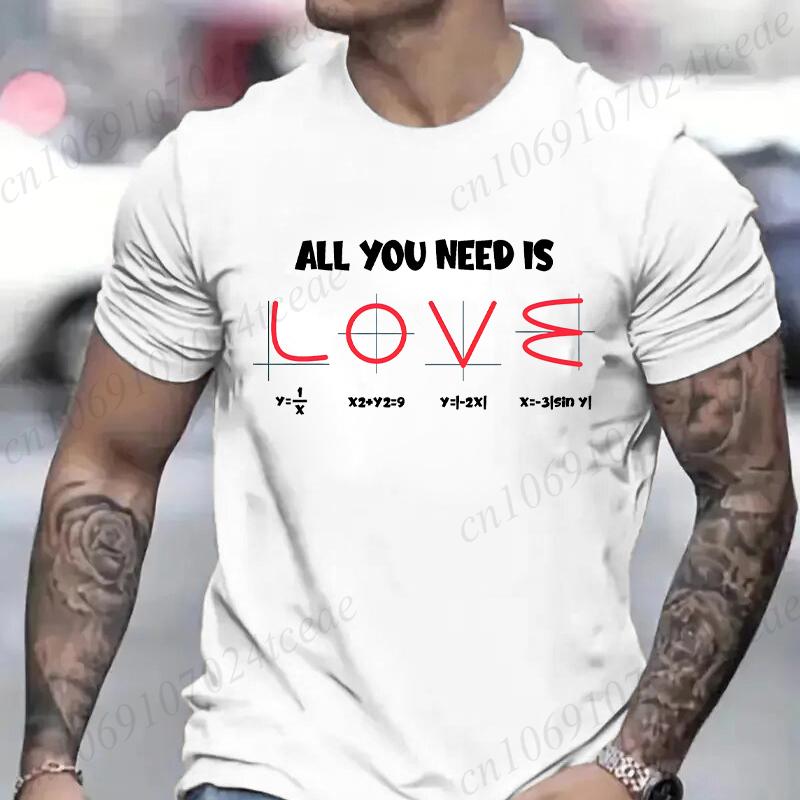 Retro Men's T-Shirt All You Need Is Love Math Equation Short Sleeve T-Shirt Summer Casual Tees Top Loose Oversize T-Shirt Men