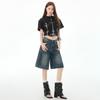 Retro Spicy Woman Cropped Denim Shorts Women'S Summer Low Waisted Loose Design Straight Five-Point Pants