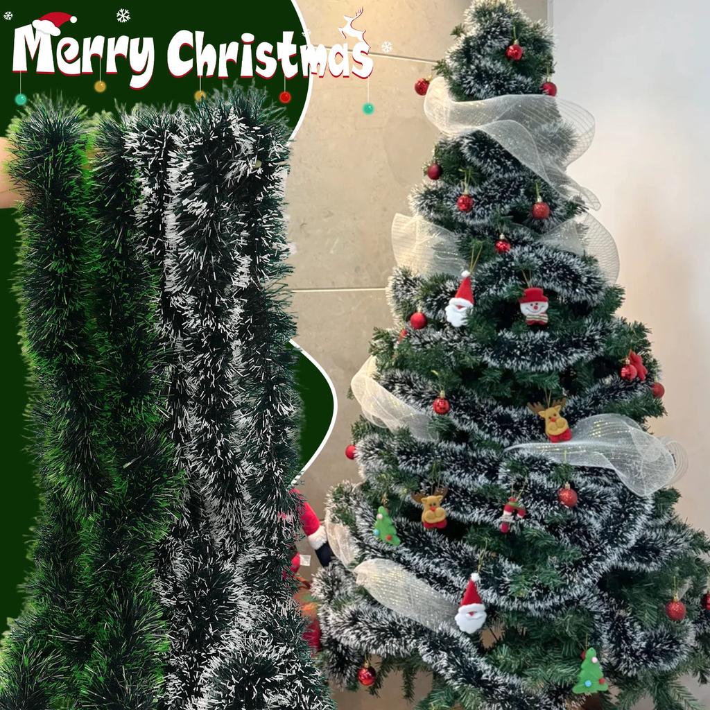 60/2m Christmas Tinsel Garland Green Wreath Madder Flower Ribbons Xmas Tree Ornaments Wedding Birthday Party Home Decoration