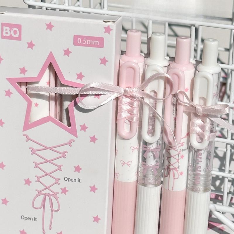 4pcs/set Sweet Ballet Strap Gel Pen 0.5mm Fast Drying Exam Pen for School Kawaii Writing Supplies for Girls INS Korean Study Pen