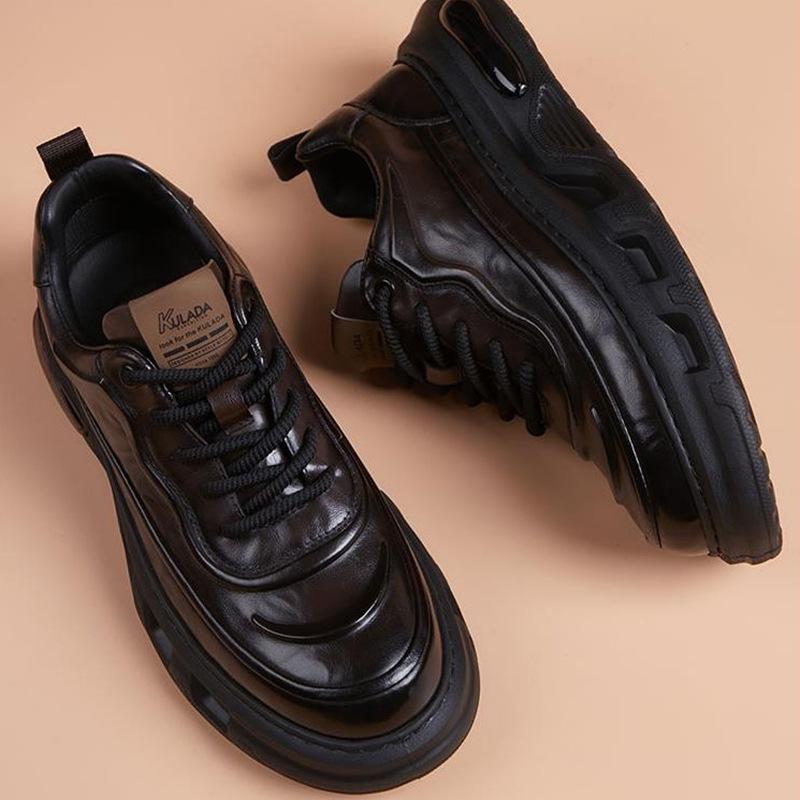 Casual leather shoes men's new sports style soft-soled Derby shoes youth versatile British leather thick-soled heightening men's shoes