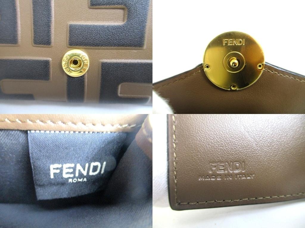 Authentische FENDI F IS FENDI FF Braun Leder Gold H/W Micro Dreifach-Geldbörse #b151 Vom Verkäufer überholt
