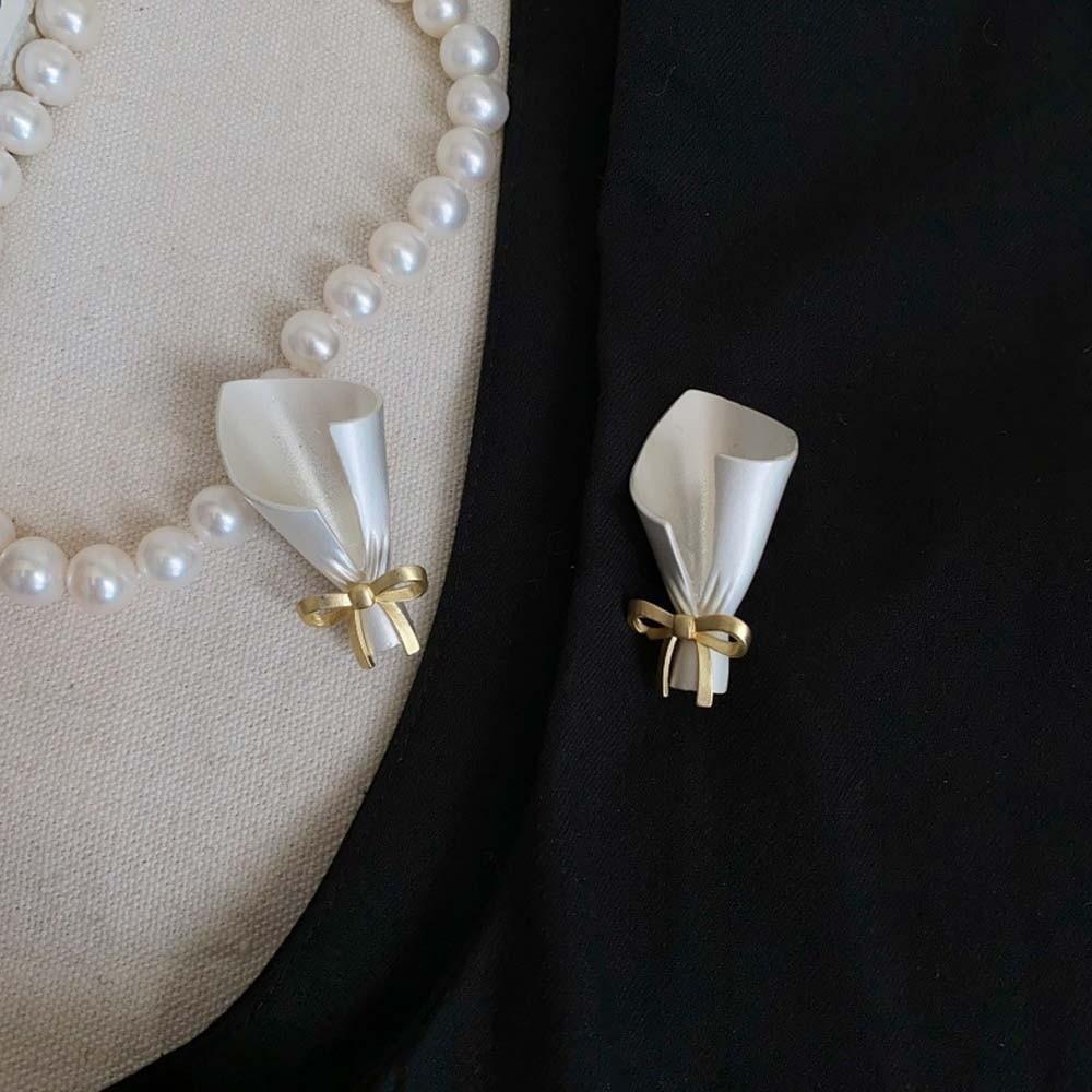 Elegant Flower Insertable Brooch French Style Silver Glossy Pin Metal Corsage Ornament  Banquet