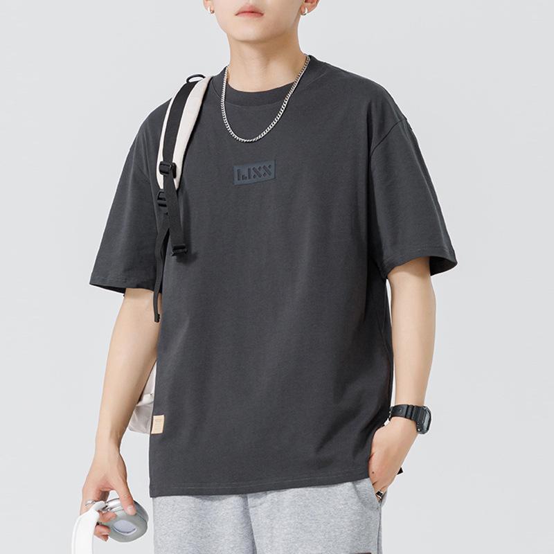 

Модная повседневная мужская летняя хлопковая футболка с тиснением букв, трендовый топ с коротким рукавом XXXL темно серый