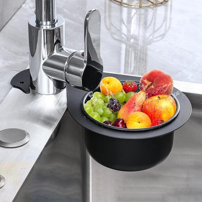1pc Black Swan Stainless Steel Sink Strainer Basket, Modern Metal Faucet Hanging Corner Filter for Kitchen Waste, Durable Sink Organizer
