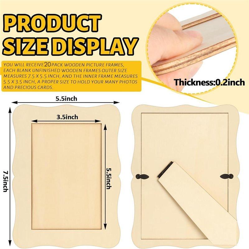 A25F-20PCS Wooden Blank Frames DIY Craft Kit Hand Painted Tabletop Display Bulk Wedding Home Decor Accents